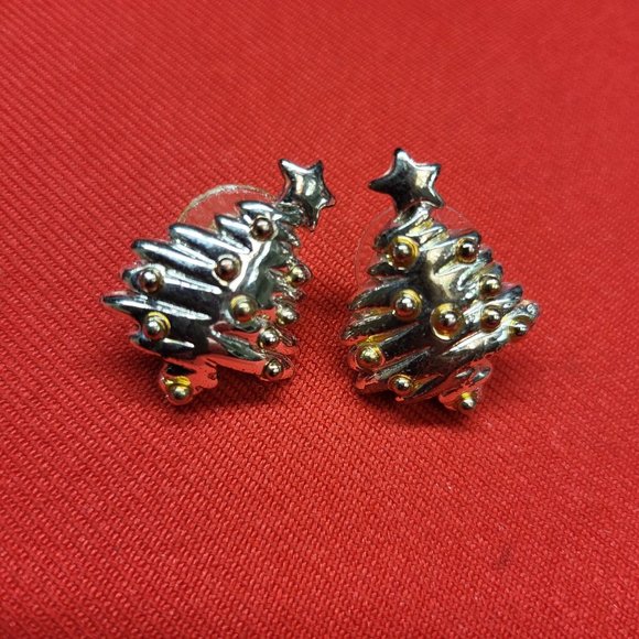 Gold and Silver Christmas Tree Earrings - Picture 6 of 12